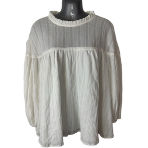 Wishlist Apparel White Ruffled Bib Collar Blouse with Long Sleeves SKU0299